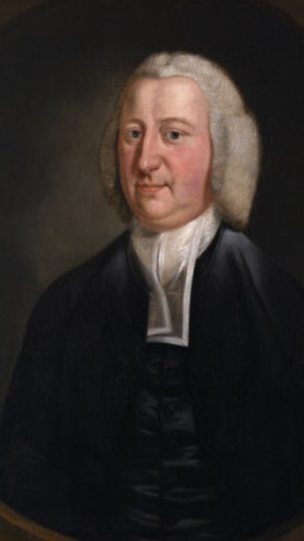 Oil painting on canvas of John Parminter of Fairlinch. A painted oval, half-length portrait of an elderly man turned slightly towards the left and looking out at the spectator.